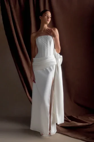 Abito a corsetto in raso Galia – Bianco