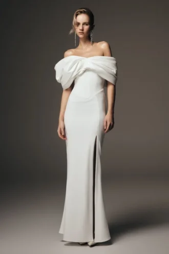 Abito in crêpe con spalle scoperte Aphrodite – Avorio