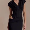 Abito lungo a camicia con corsetto Saphira – Nero Abito lungo a camicia con corsetto Saphira – Nero