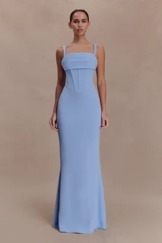 Abito lungo a corsetto in crêpe Luella – Blu fiordaliso