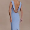 Abito lungo drappeggiato in crêpe Galilea – Blu fiordaliso Abito lungo drappeggiato in crêpe Galilea – Blu fiordaliso