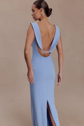 Abito lungo drappeggiato in crêpe Galilea – Blu fiordaliso Abito lungo drappeggiato in crêpe Galilea – Blu fiordaliso