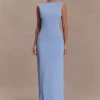 Abito lungo drappeggiato in crêpe Galilea – Blu fiordaliso Abito lungo drappeggiato in crêpe Galilea – Blu fiordaliso