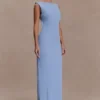 Abito lungo drappeggiato in crêpe Galilea – Blu fiordaliso Abito lungo drappeggiato in crêpe Galilea – Blu fiordaliso