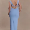 Abito lungo drappeggiato in crêpe Galilea – Blu fiordaliso Abito lungo drappeggiato in crêpe Galilea – Blu fiordaliso