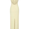 Abito lungo drappeggiato in crêpe Galilea – Limone Abito lungo drappeggiato in crêpe Galilea – Limone