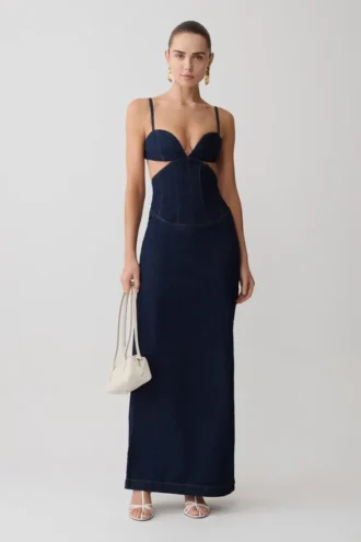 Abito lungo in Denim con coppe Amila – Blu indaco