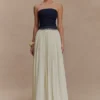 Abito lungo in Denim e chiffon Suella – Blu indaco Abito lungo in Denim e chiffon Suella – Blu indaco