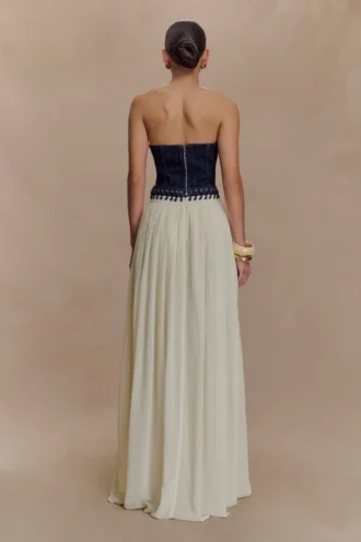 Abito lungo in Denim e chiffon Suella – Blu indaco