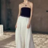 Abito lungo in Denim e chiffon Suella – Blu indaco Abito lungo in Denim e chiffon Suella – Blu indaco