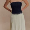 Abito lungo in Denim e chiffon Suella – Blu indaco Abito lungo in Denim e chiffon Suella – Blu indaco