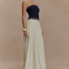 Abito lungo in Denim e chiffon Suella – Blu indaco Abito lungo in Denim e chiffon Suella – Blu indaco