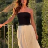 Abito lungo in Denim e chiffon Suella – Blu indaco Abito lungo in Denim e chiffon Suella – Blu indaco