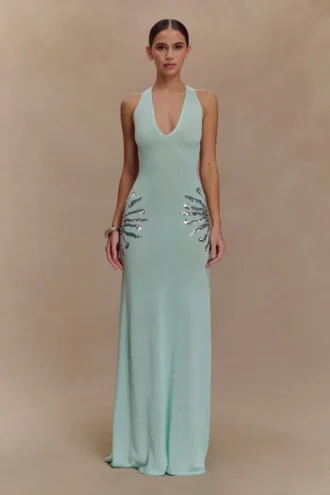 Abito lungo in maglia Ellington con paillettes – Lagoon
