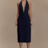 Abito midi con scollo all’americana in Denim Shauna – Blu indaco Abito midi con scollo all’americana in Denim Shauna – Blu indaco