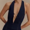 Abito midi con scollo all’americana in Denim Shauna – Blu indaco Abito midi con scollo all’americana in Denim Shauna – Blu indaco