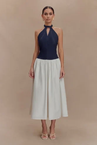 Abito midi in cotone Denim Ashwin – Blu indaco