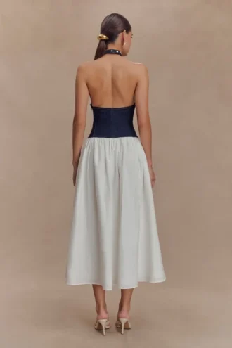 Abito midi in cotone Denim Ashwin – Blu indaco