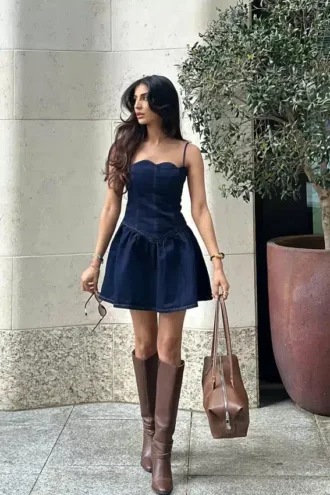 Abito mini in Denim con bordi smerlati Cheyenne – Blu indaco