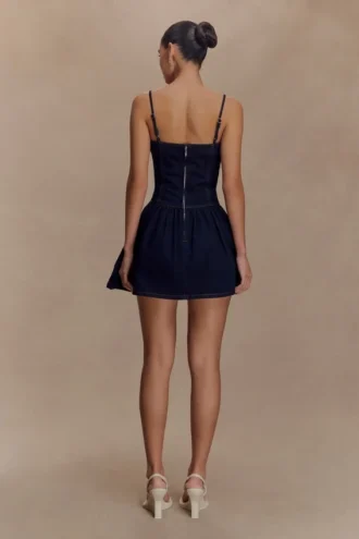 Abito mini in Denim con bordi smerlati Cheyenne – Blu indaco