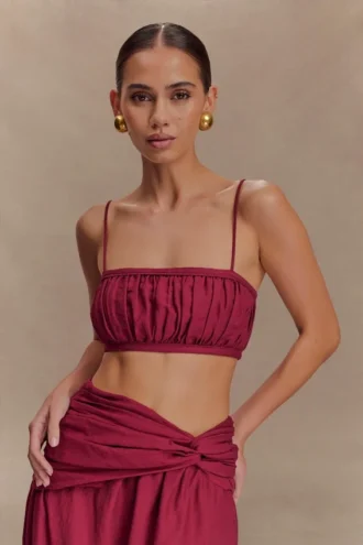 Bandeau in lino arricciato Scottie – Vino