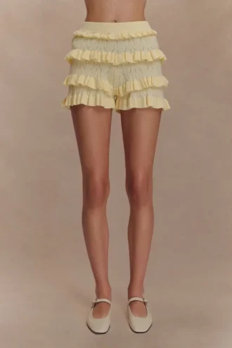 Bloomers con volant in maglia pointelle Amy – Giallo limone