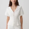 Camicia a maniche corte Melody con colletto in pizzo – Bianco