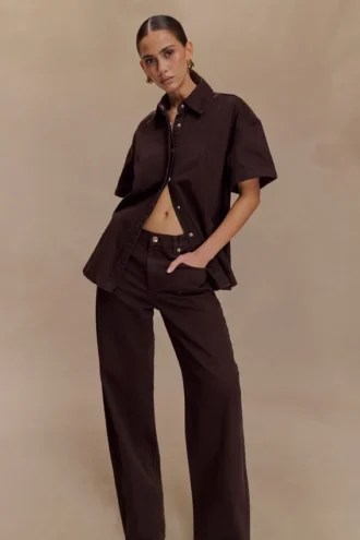 Camicia oversize in Denim Maya – Cioccolato