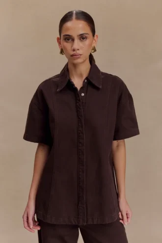 Camicia oversize in Denim Maya – Cioccolato