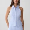 Camicia senza maniche con scollo all’americana Allison – Gessato blu Camicia senza maniche con scollo all’americana Allison – Gessato blu