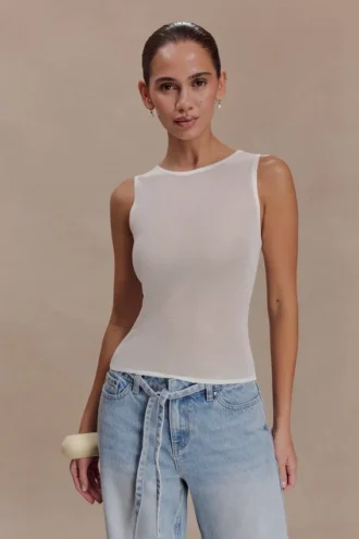 Canotta in maglia trasparente Dollie – Avorio