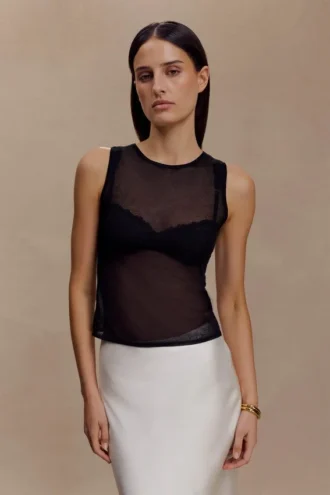 Canotta in maglia trasparente Dollie – Nero
