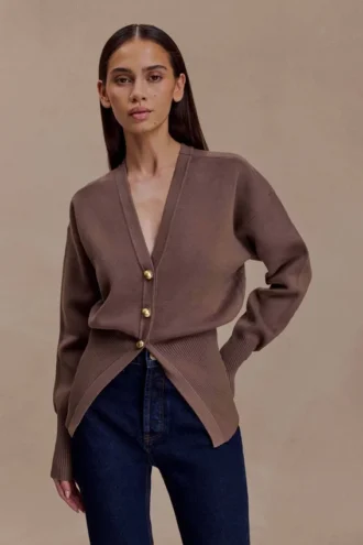 Cardigan in maglia con bottoni Amanda – Marrone cacao