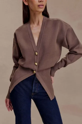Cardigan in maglia con bottoni Amanda – Marrone cacao