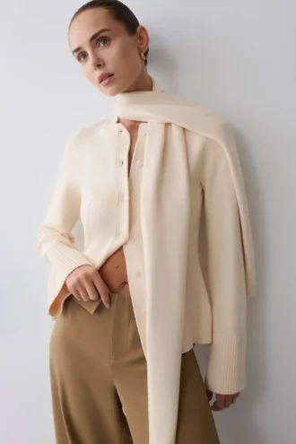 Cardigan in maglia Lara con sciarpa – Avorio