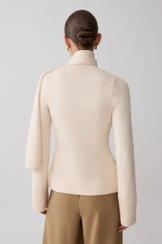 Cardigan in maglia Lara con sciarpa – Avorio