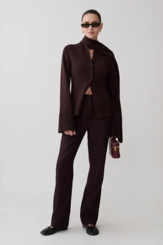 Cardigan in maglia Lara con sciarpa – Cioccolato