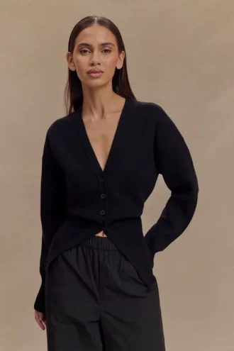 Cardigan oversize con bottoni Alexia – Nero