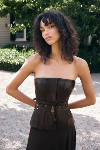Corsetto con stecche in ecopelle Thalia – Cioccolato fondente