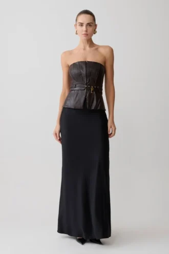 Corsetto con stecche in ecopelle Thalia – Cioccolato fondente
