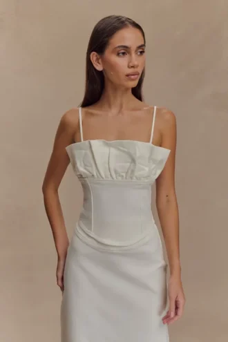 Corsetto con volant in Denim Cecilia – Bianco