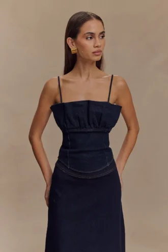 Corsetto con volant in Denim Cecilia – Blu indaco
