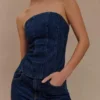 Corsetto in Denim con strass senza spalline Monte – Blu notte Corsetto in Denim con strass senza spalline Monte – Blu notte