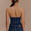 Corsetto in Denim con strass senza spalline Monte – Blu notte Corsetto in Denim con strass senza spalline Monte – Blu notte