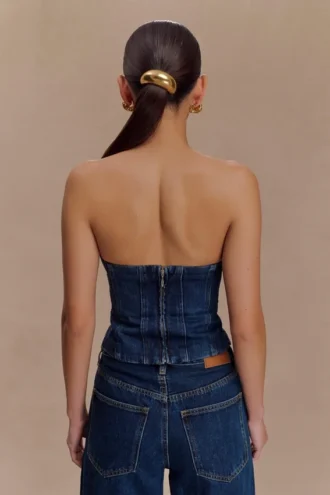 Corsetto in Denim con strass senza spalline Monte – Blu notte