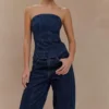 Corsetto in Denim con strass senza spalline Monte – Blu notte Corsetto in Denim con strass senza spalline Monte – Blu notte