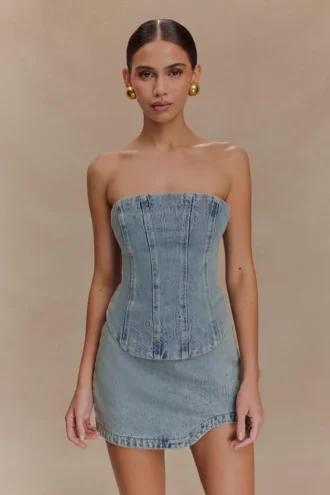 Corsetto in Denim ricamato Alessia – Light Vintage