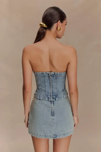 Corsetto in Denim ricamato Alessia – Light Vintage