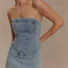 Corsetto in Denim ricamato Alessia – Light Vintage