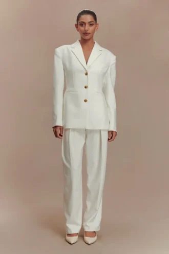 Pantaloni a vita alta con pieghe Penelope – Avorio Pantaloni a vita alta con pieghe Penelope – Avorio